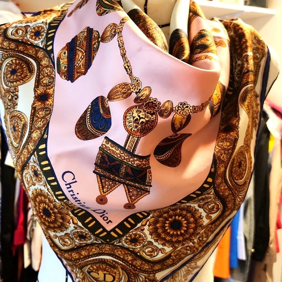 Christian Dior Silk Elegant Pink and Gold Scarf/Bandana - Picture 6 of 6